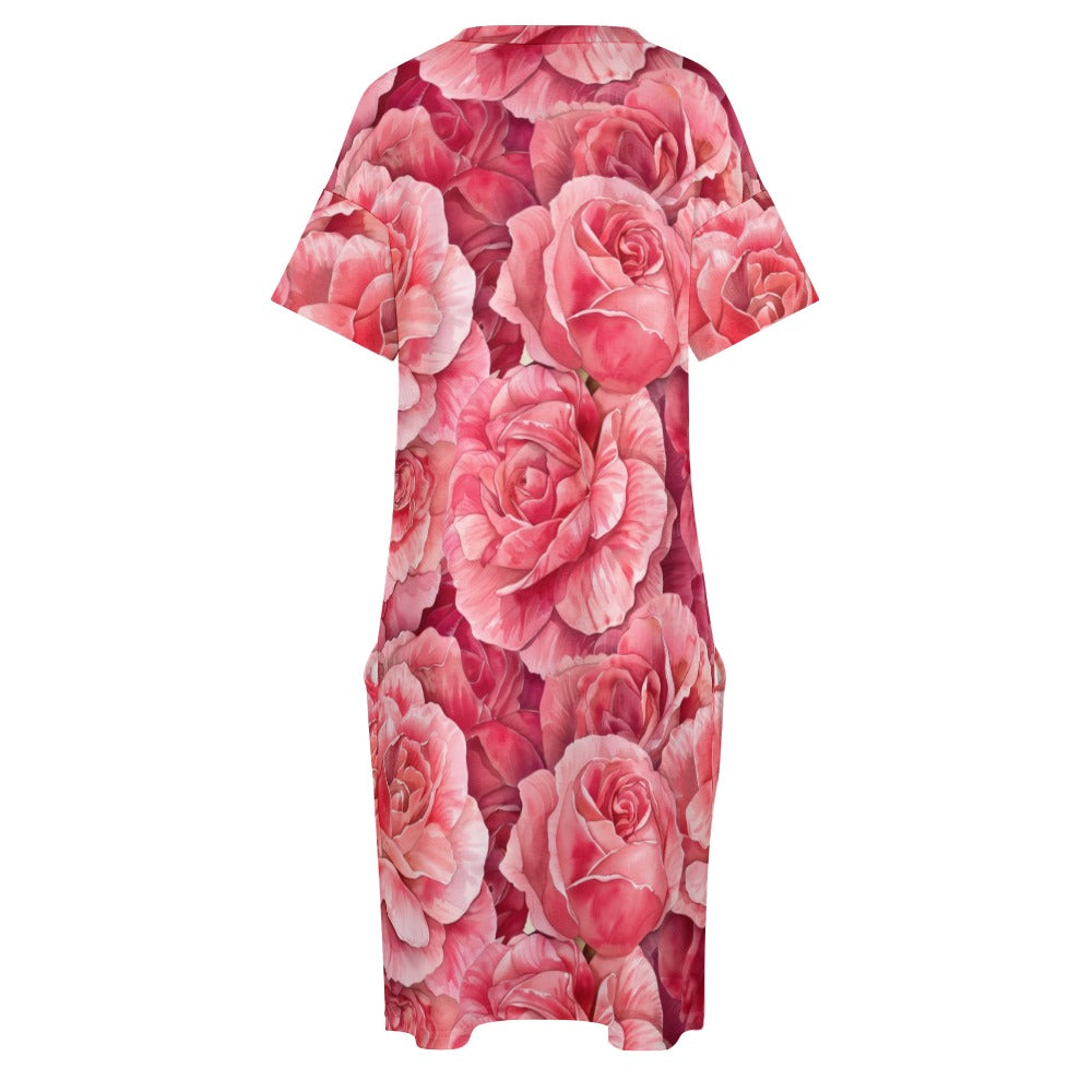 Rose, June, Rose Dress, June Birth Month, Small to Plus Size Dress, Birth Month Dress, Loose pocket dress