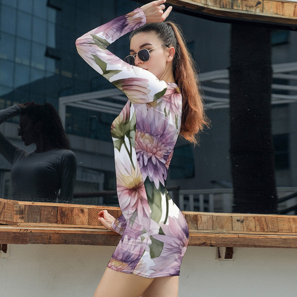 Aster Birth Month Dress, Birth Month Dress, September Birth Month Dress, Long Sleeve September Birth Month Dress, Women's Elegant Long Sleeve Skinny Dress