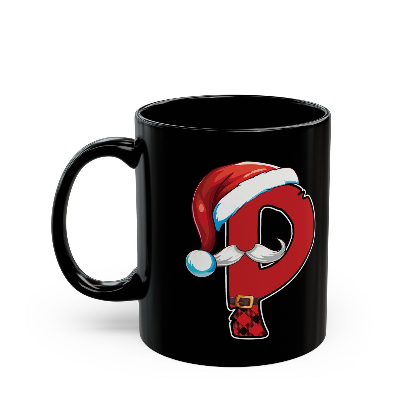 P Santa Initial 11oz Black Mug