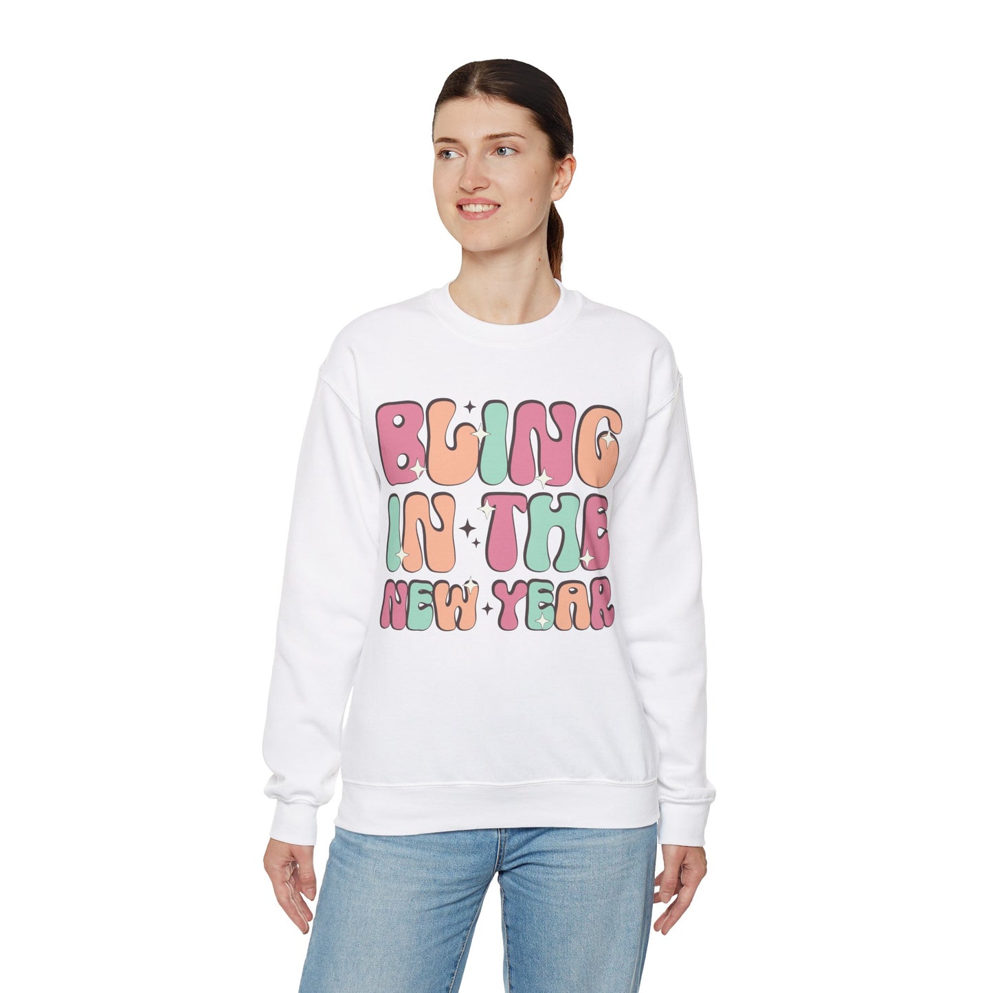 Happy New Year Sweatshirt, Retro New Year Shirt, 2025 Sweatshirt, New Year's Eve Shirt, Holiday Apparel, Trendy New Year 2025 Crewneck, Bling in the New Year
