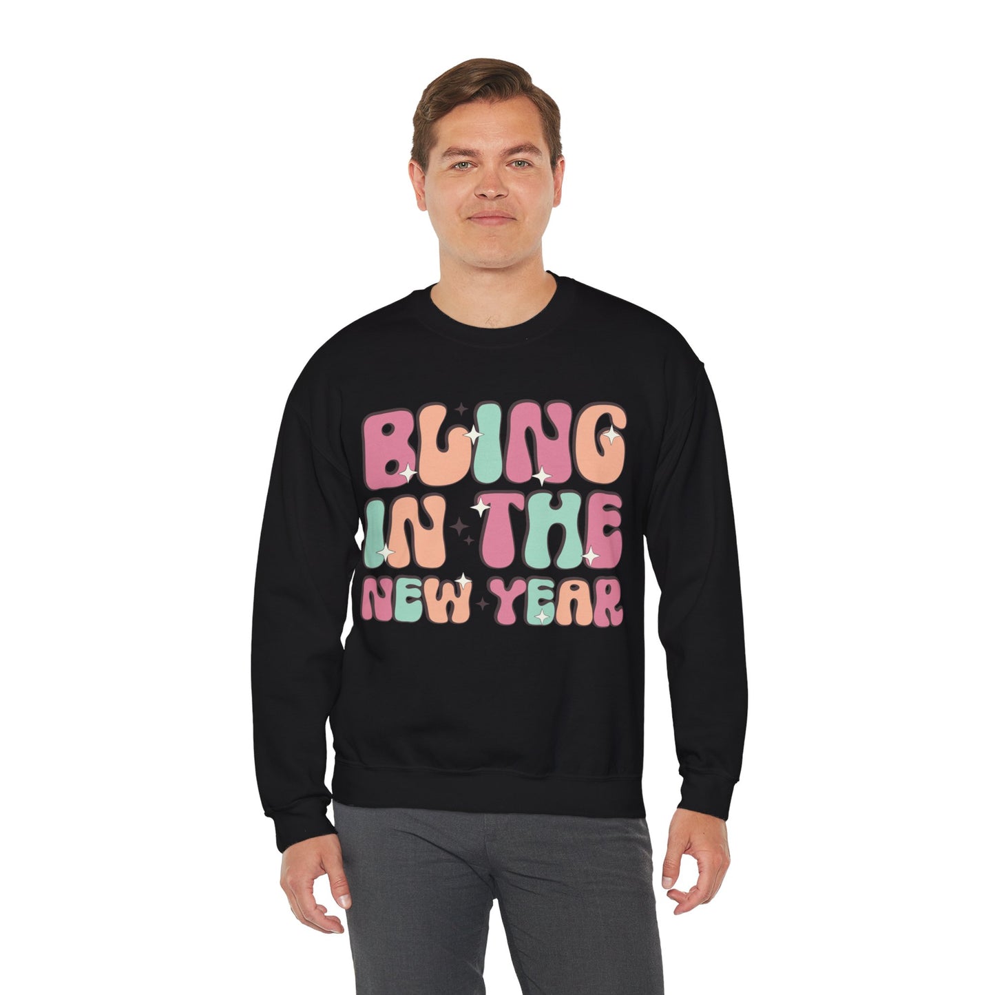 Happy New Year Sweatshirt, Retro New Year Shirt, 2025 Sweatshirt, New Year's Eve Shirt, Holiday Apparel, Trendy New Year 2025 Crewneck, Bling in the New Year