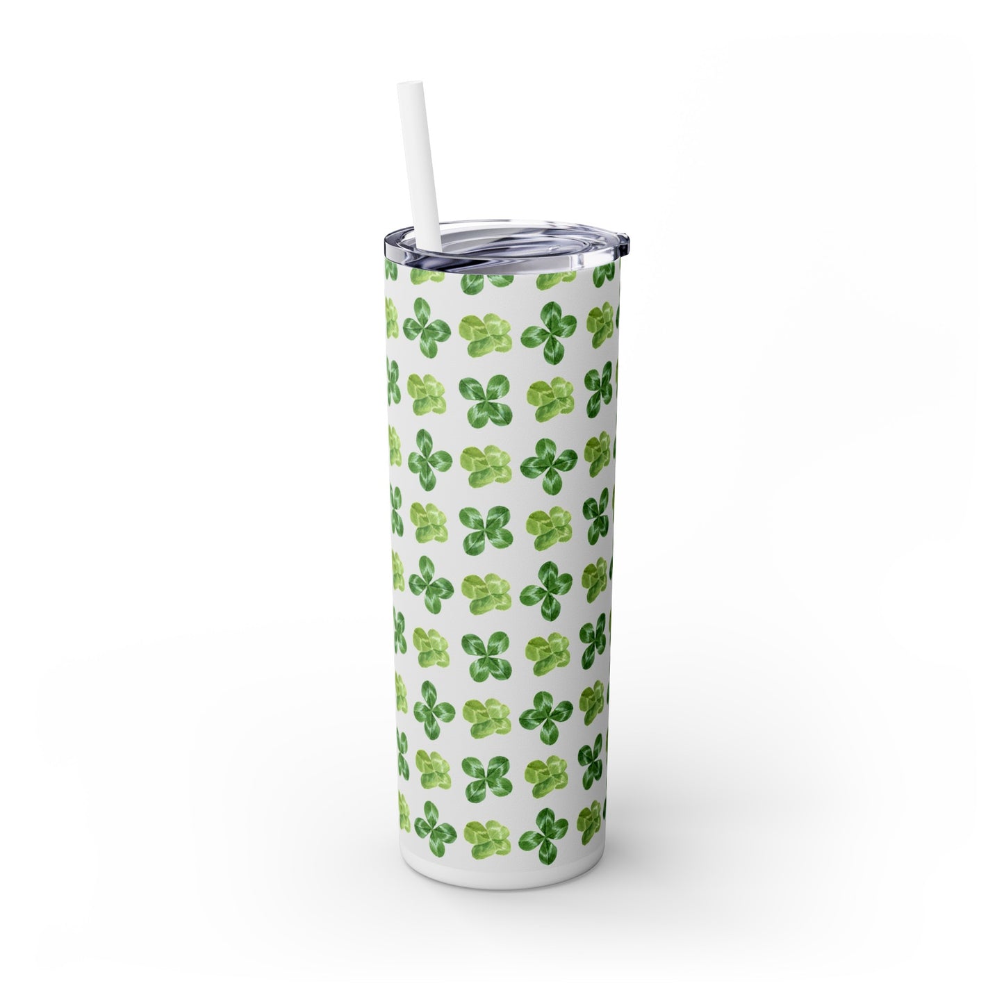 St Patricks Day Clovers Skinny Tumbler with Straw, 20oz
