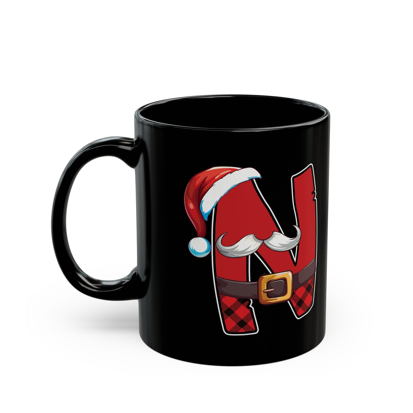 N Santa Initial 11oz Black Mug