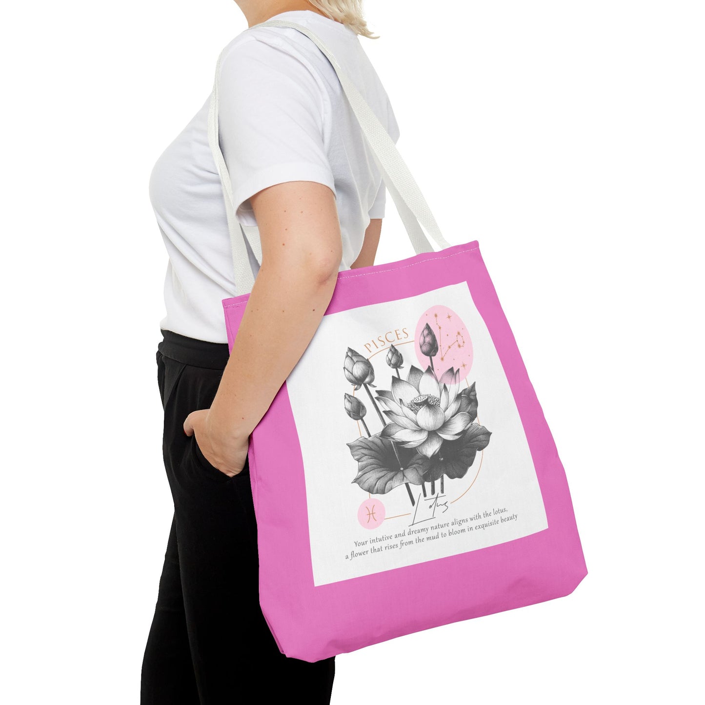 Pisces Tote, Pisces Birth Flower Tote, Lotus Birth Flower Tote, Birth Flower Tote, Lotus Flower Tote Bag