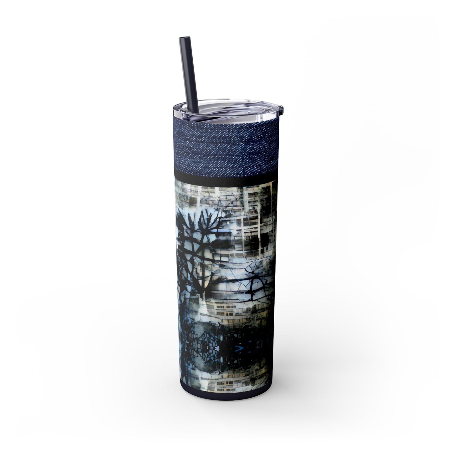 Denim Grunge Skinny Tumbler with Straw, 20oz