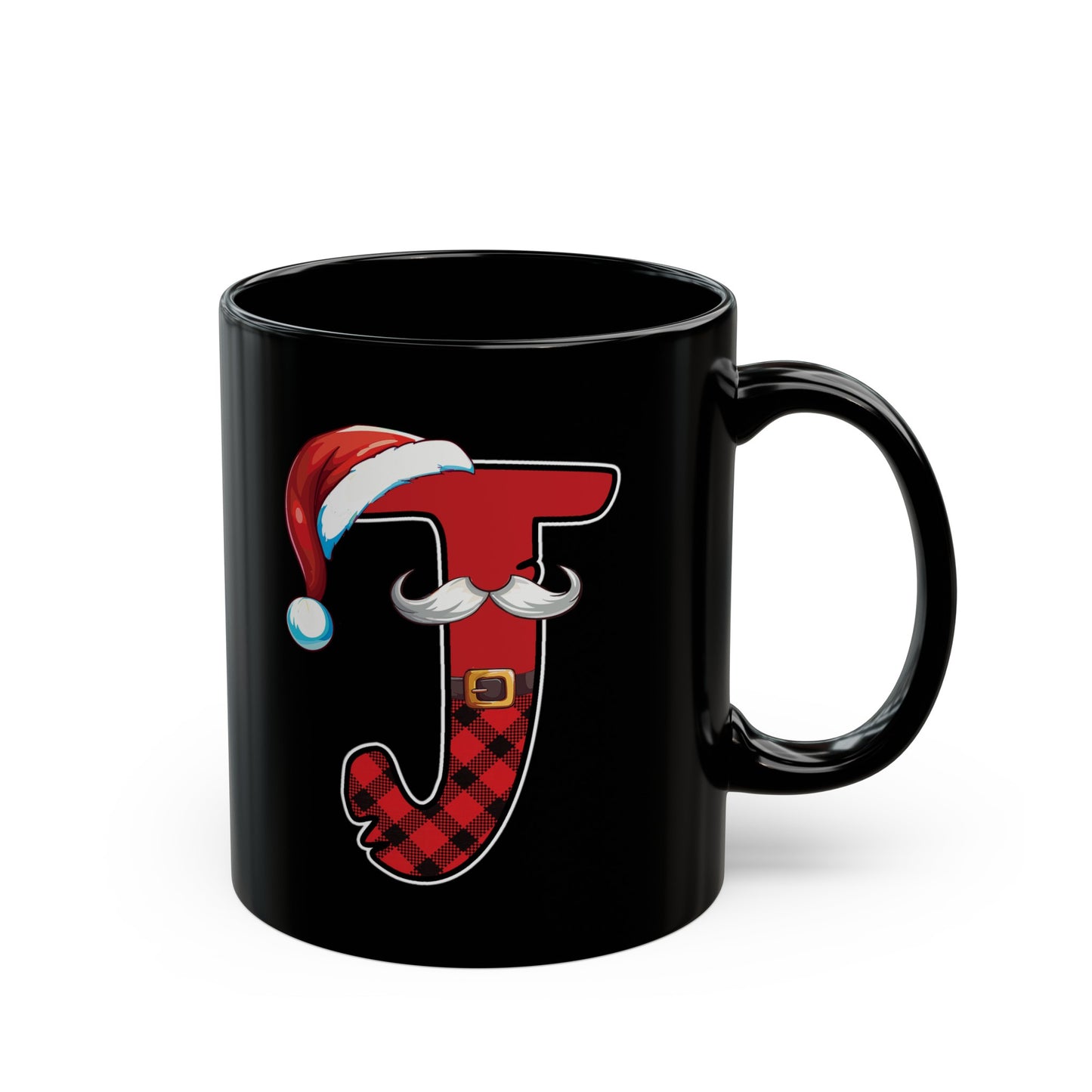 J Santa Initial 11oz Black Mug