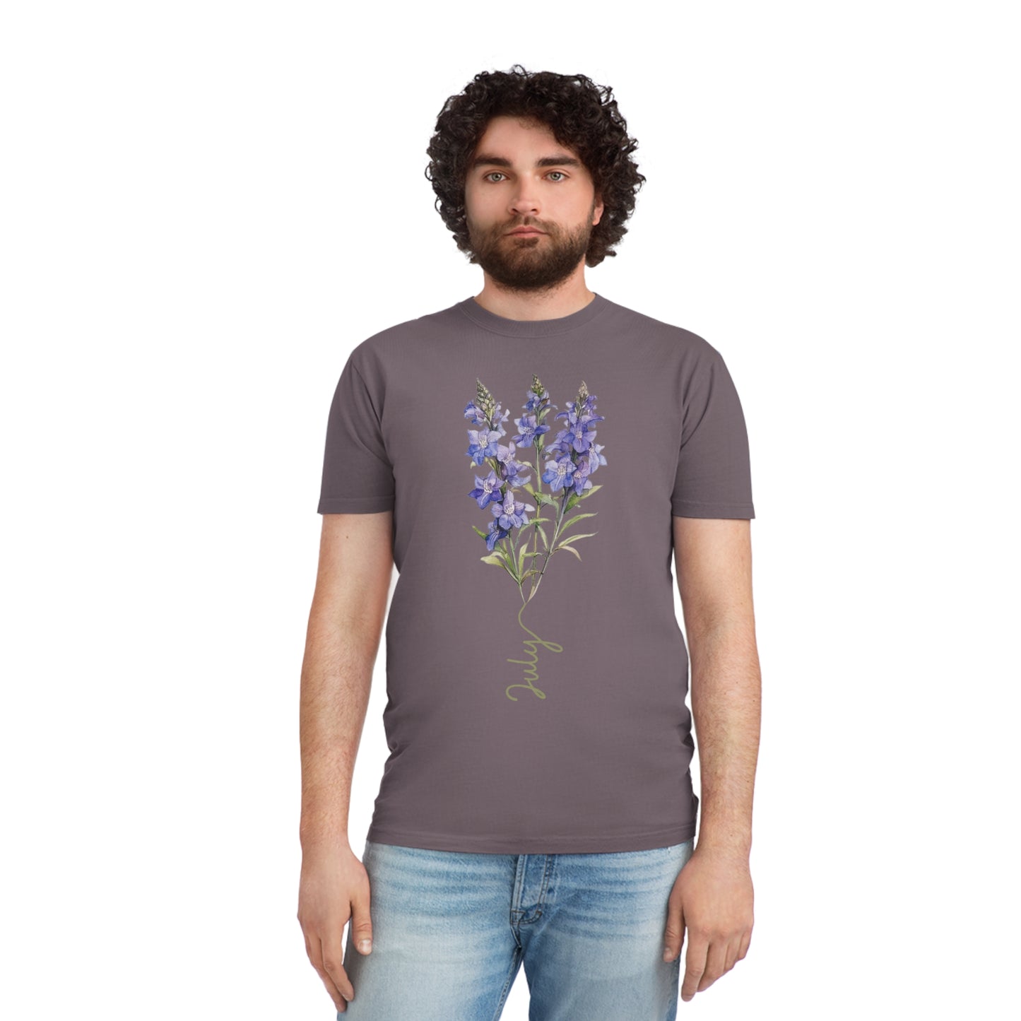 Birth Flower Tee, July Birth Flower, Larkspur Flower, Birth Flower, Birth Flower T-shirt, AS Colours Tee, Unisex Faded Shirt