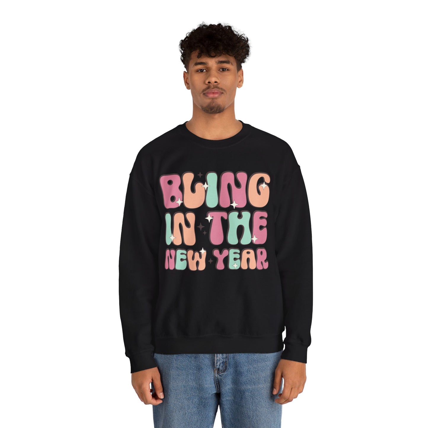 Happy New Year Sweatshirt, Retro New Year Shirt, 2025 Sweatshirt, New Year's Eve Shirt, Holiday Apparel, Trendy New Year 2025 Crewneck, Bling in the New Year