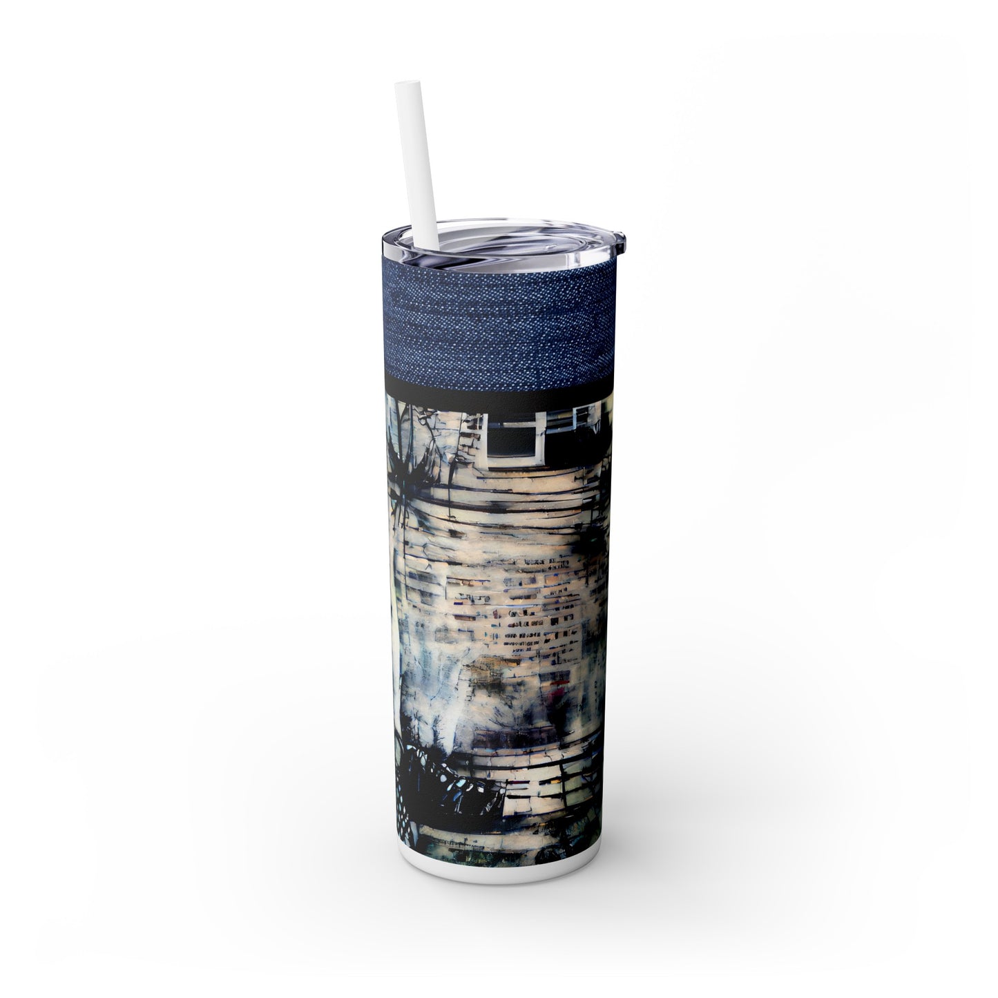 Denim Grunge Skinny Tumbler with Straw, 20oz
