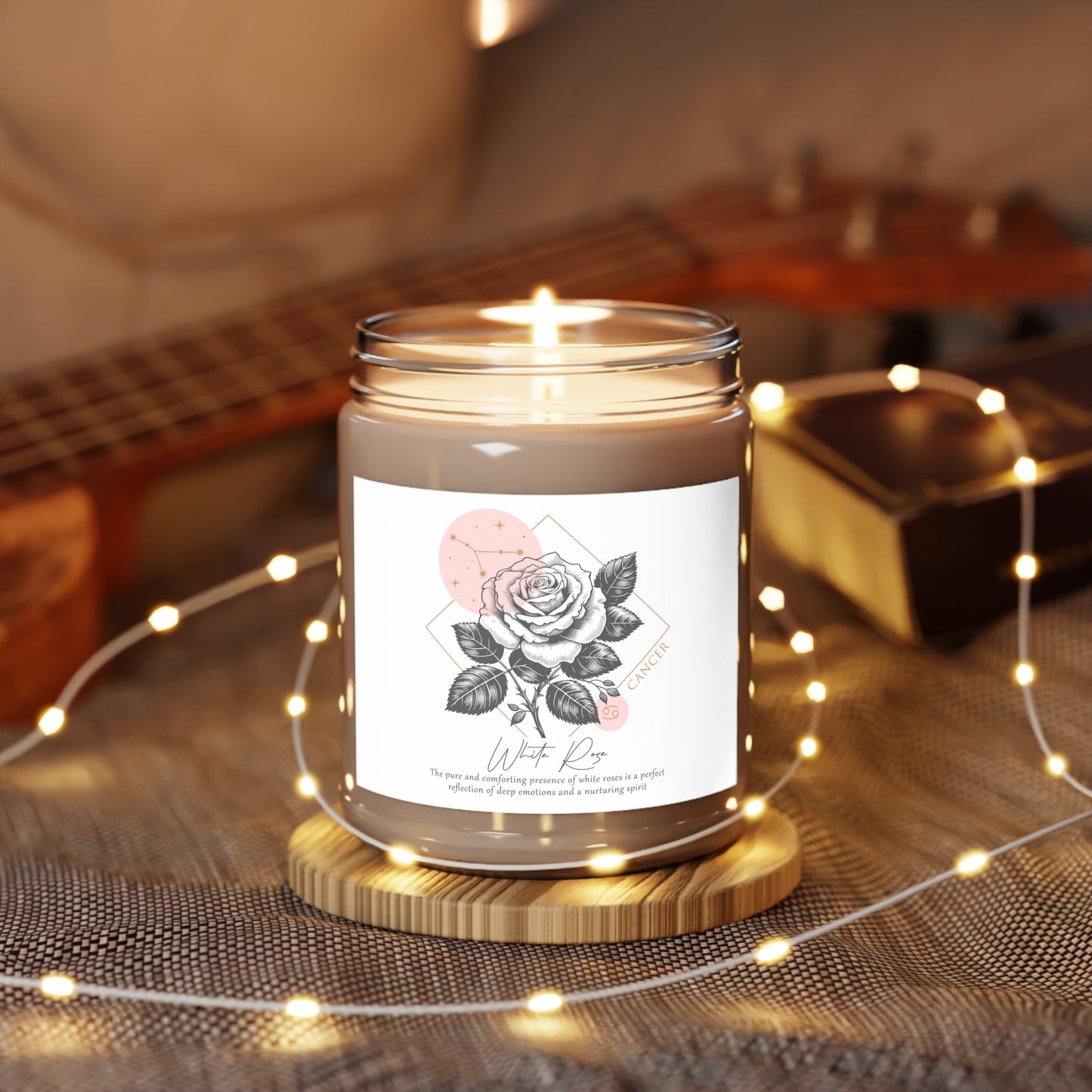 Cancer Candle, Zodiac Candle, Birth Flower White Rose Candle, Scented Candles, 9oz