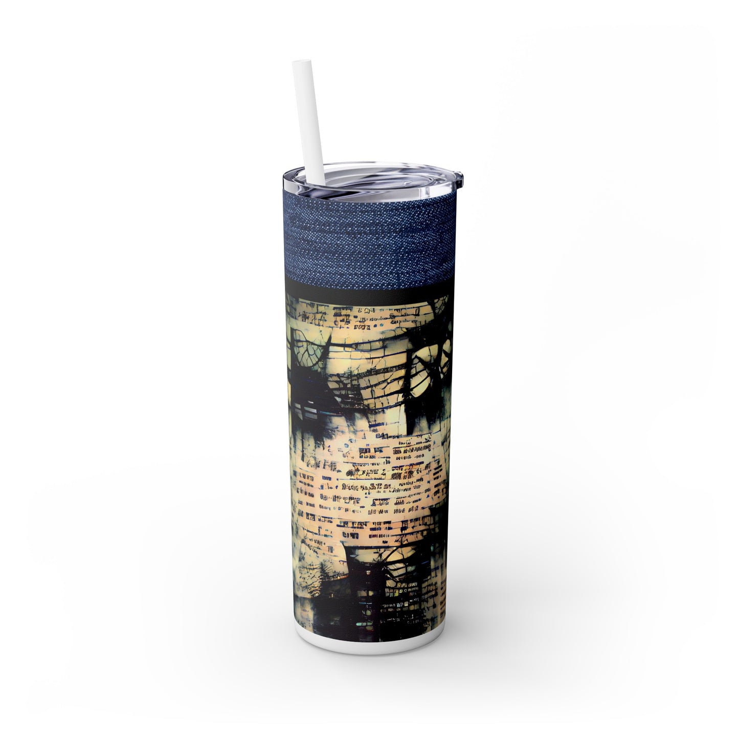 Denim Grunge Skinny Tumbler with Straw, 20oz