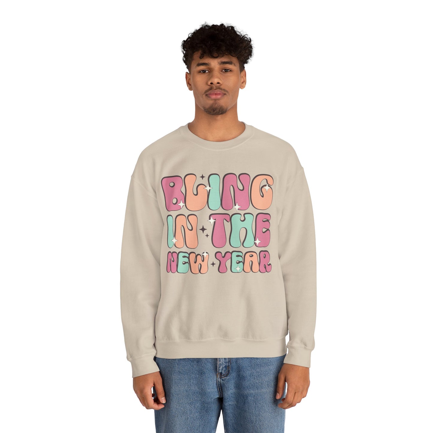 Happy New Year Sweatshirt, Retro New Year Shirt, 2025 Sweatshirt, New Year's Eve Shirt, Holiday Apparel, Trendy New Year 2025 Crewneck, Bling in the New Year