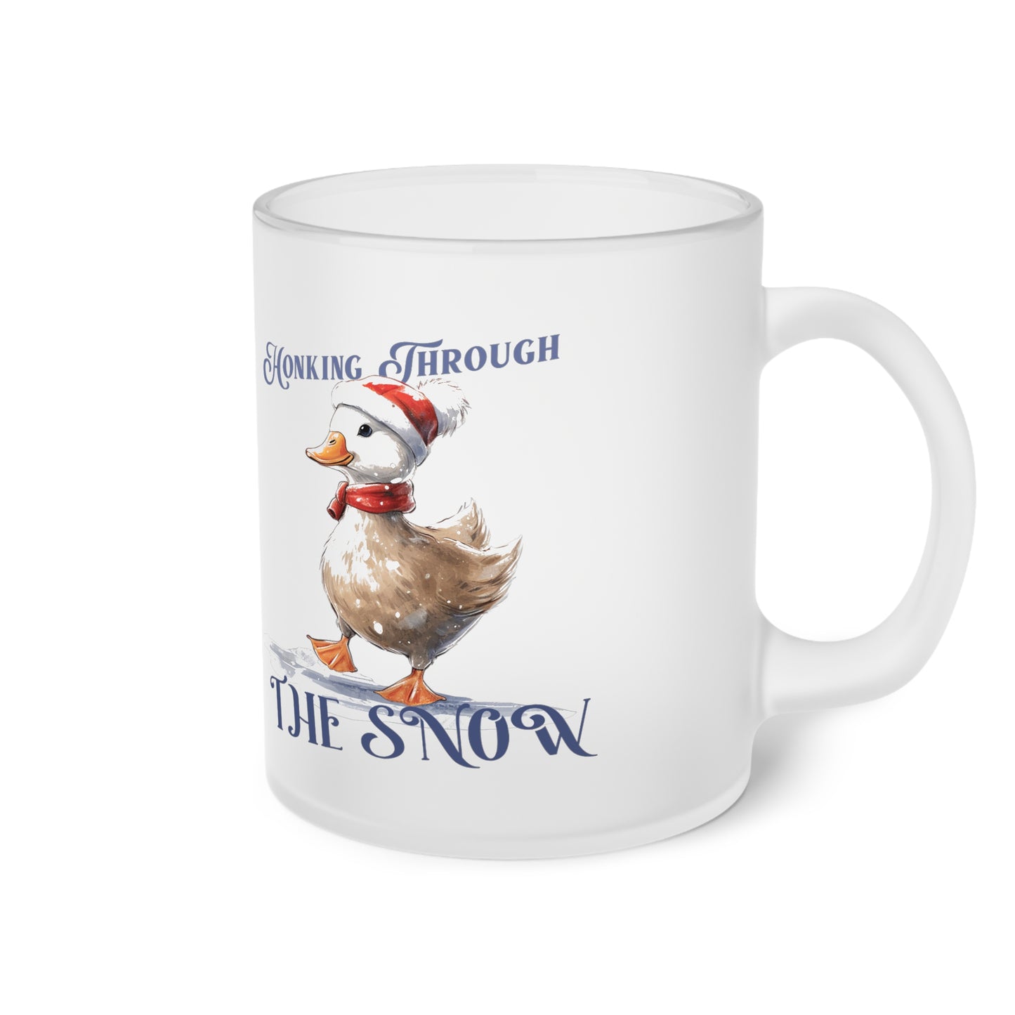 Duck Frosted Glass Mug, Cute Christmas Mug, Goat Themed Holiday Mug, Frosted Mug, Cute Coffee Mug, Holiday Coffee Mug, Frosted Holiday Coffee Mug