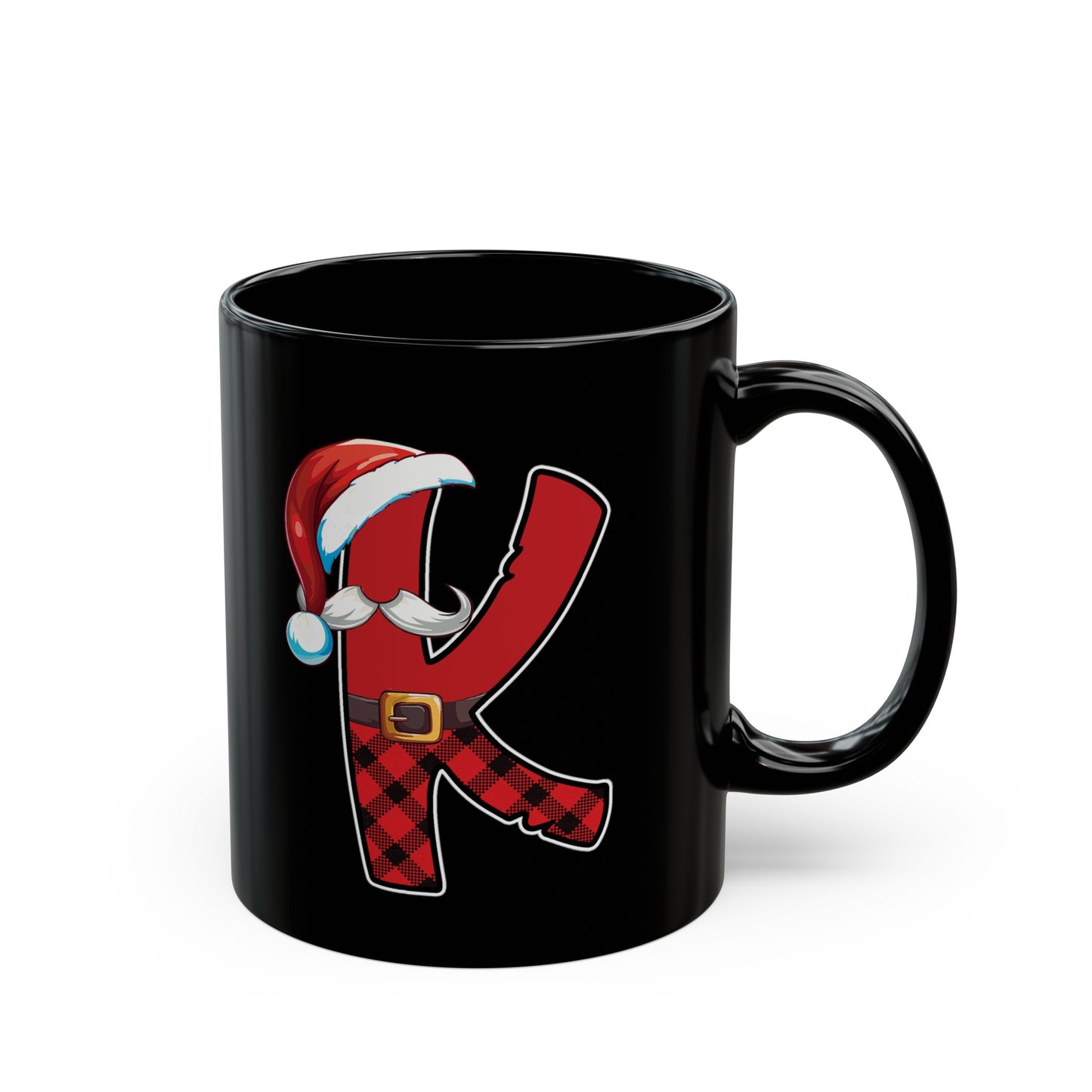 K Santa Initial 11oz Black Mug