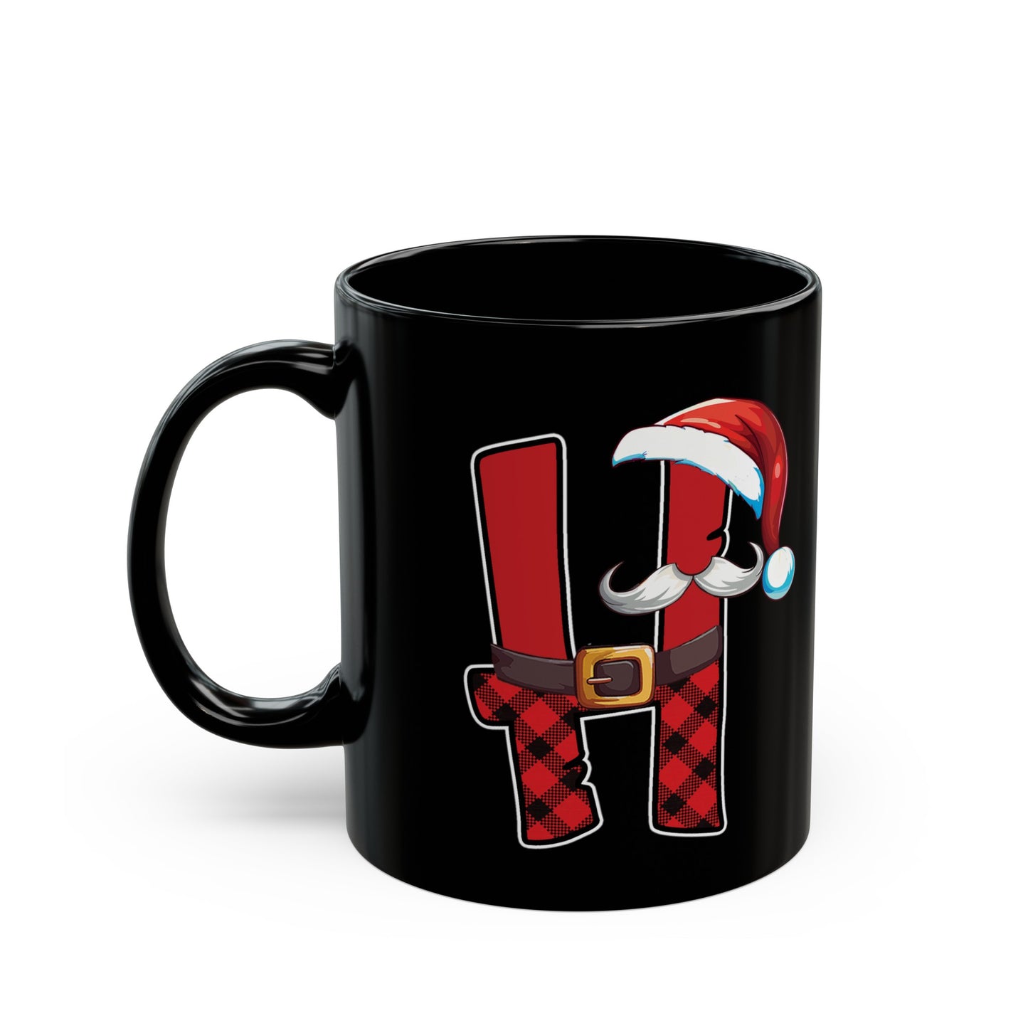 H Santa Initial 11oz Black Mug