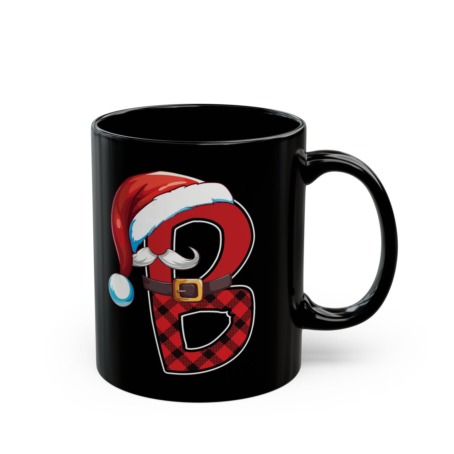 B Santa Initial 11oz Black Mug