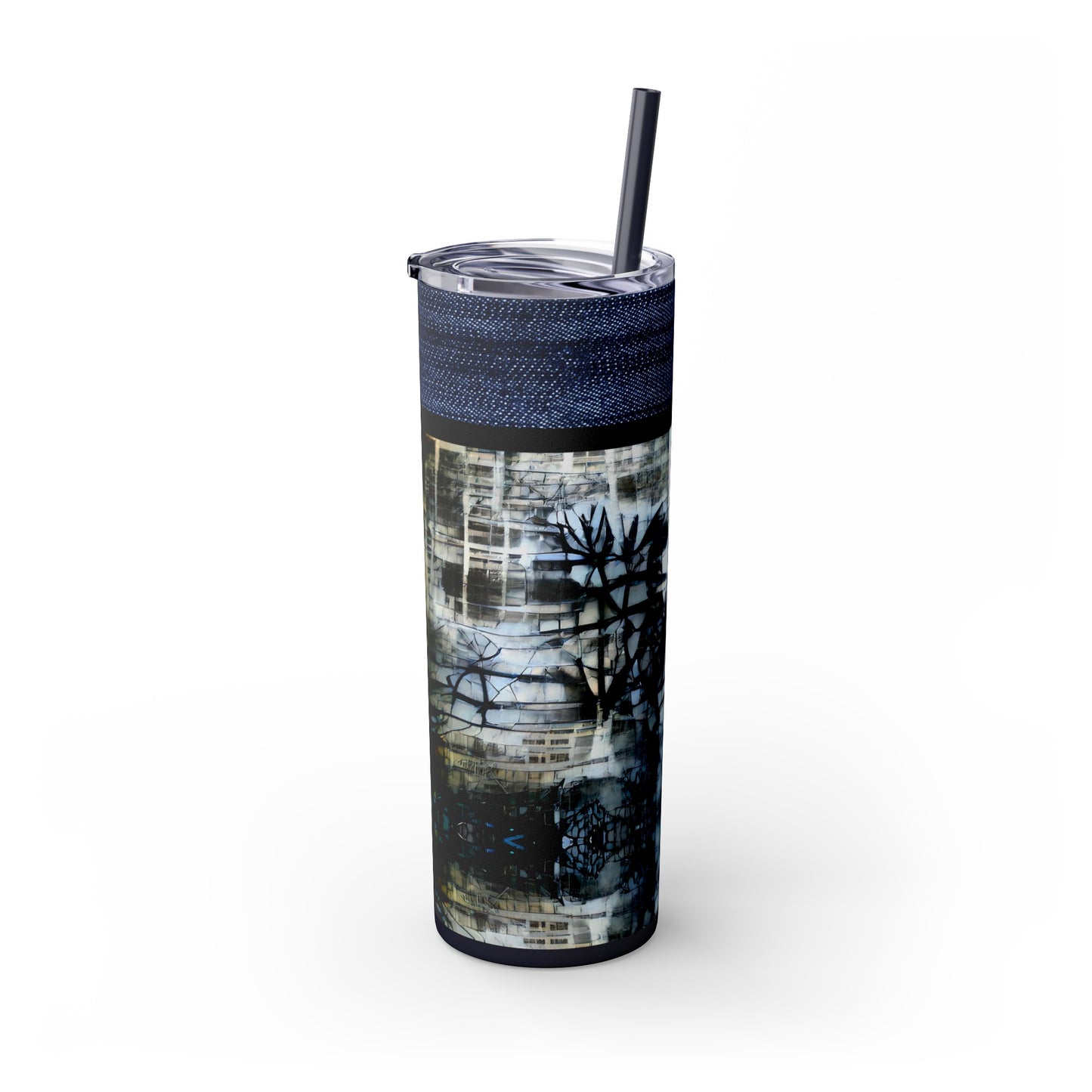 Denim Grunge Skinny Tumbler with Straw, 20oz