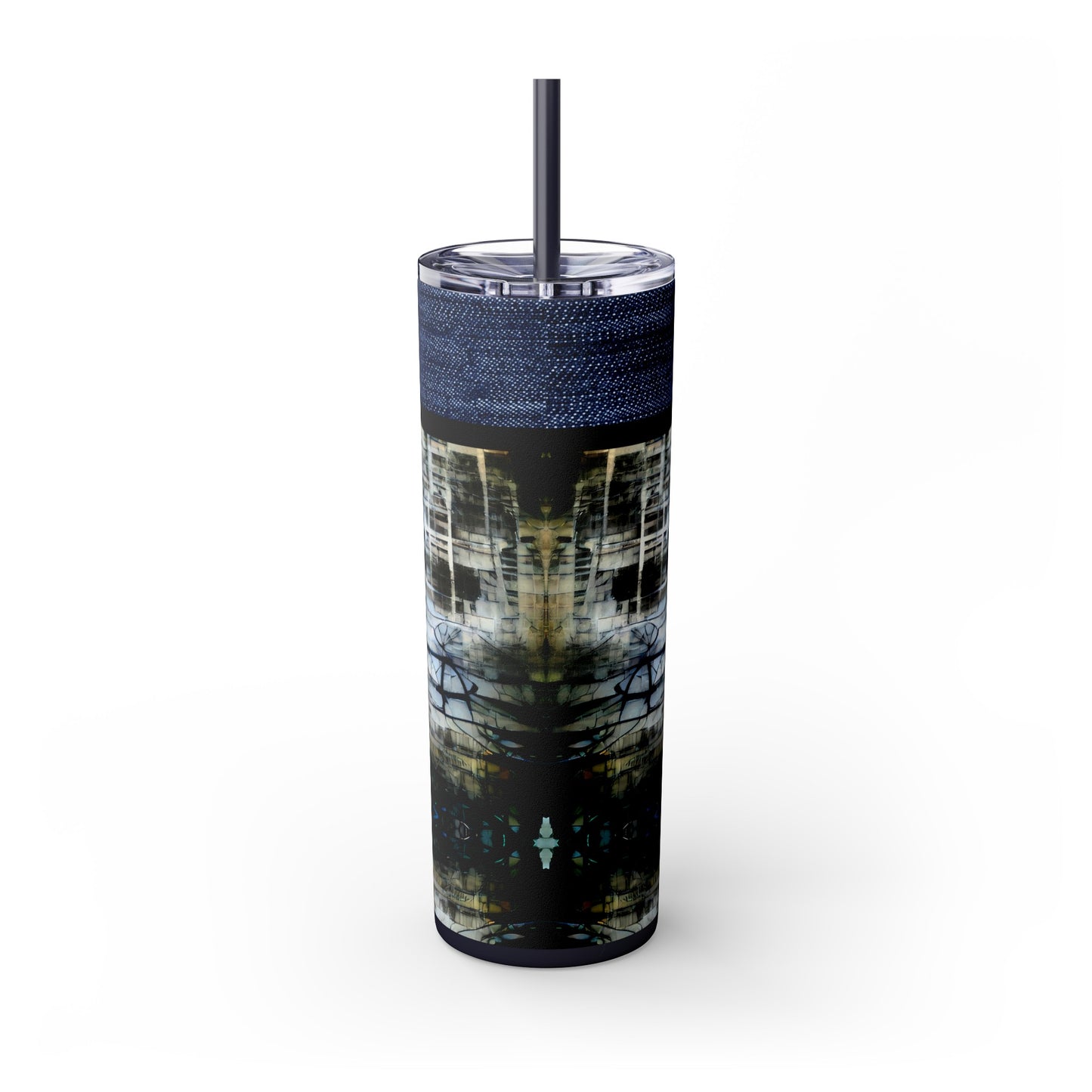 Denim Grunge Skinny Tumbler with Straw, 20oz
