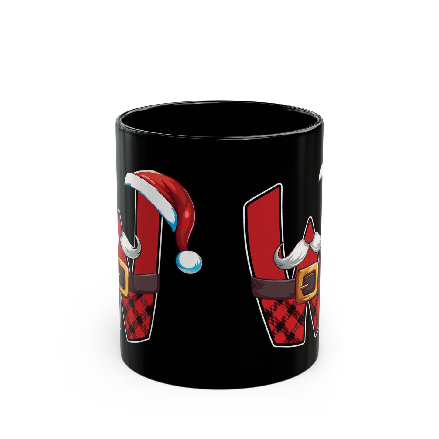 W Santa Initial 11oz Black Mug