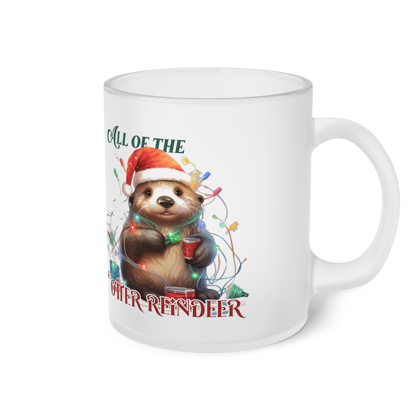 Otter Frosted Glass Mug, Cute Christmas Mug, Otter Themed Holiday Mug, Frosted Mug, Cute Coffee Mug, Holiday Coffee Mug, Frosted Holiday Coffee Mug