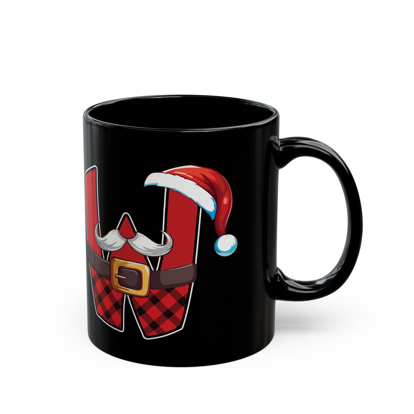 W Santa Initial 11oz Black Mug