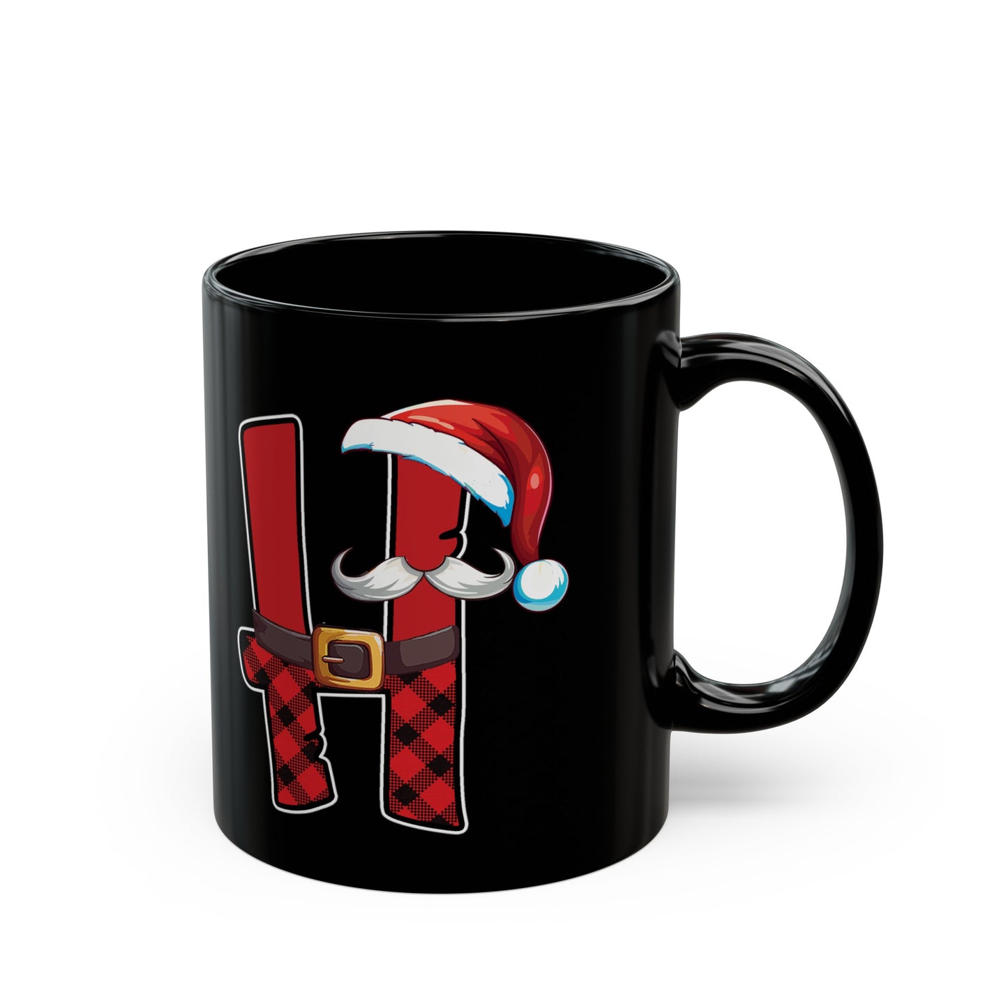 H Santa Initial 11oz Black Mug