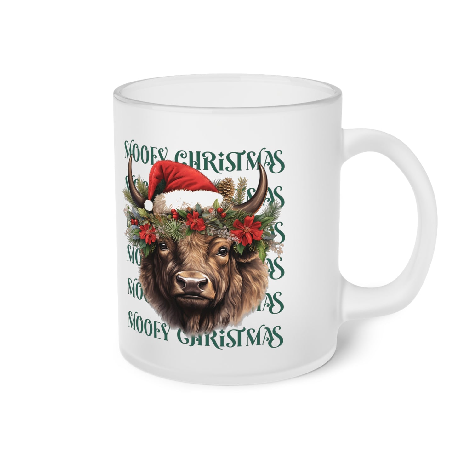 Cow Frosted Glass Mug, Cute Christmas Mug, Cow Bull Themed Holiday Mug, Frosted Mug, Cute Coffee Mug, Holiday Coffee Mug, Frosted Holiday Coffee Mug