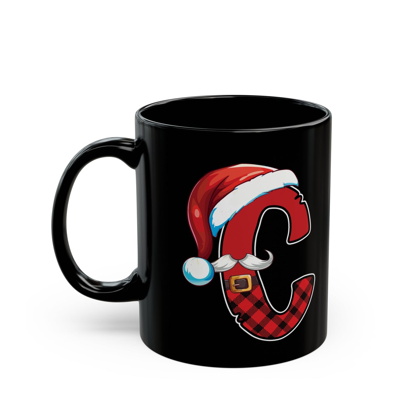 C Santa Initial 11oz Black Mug