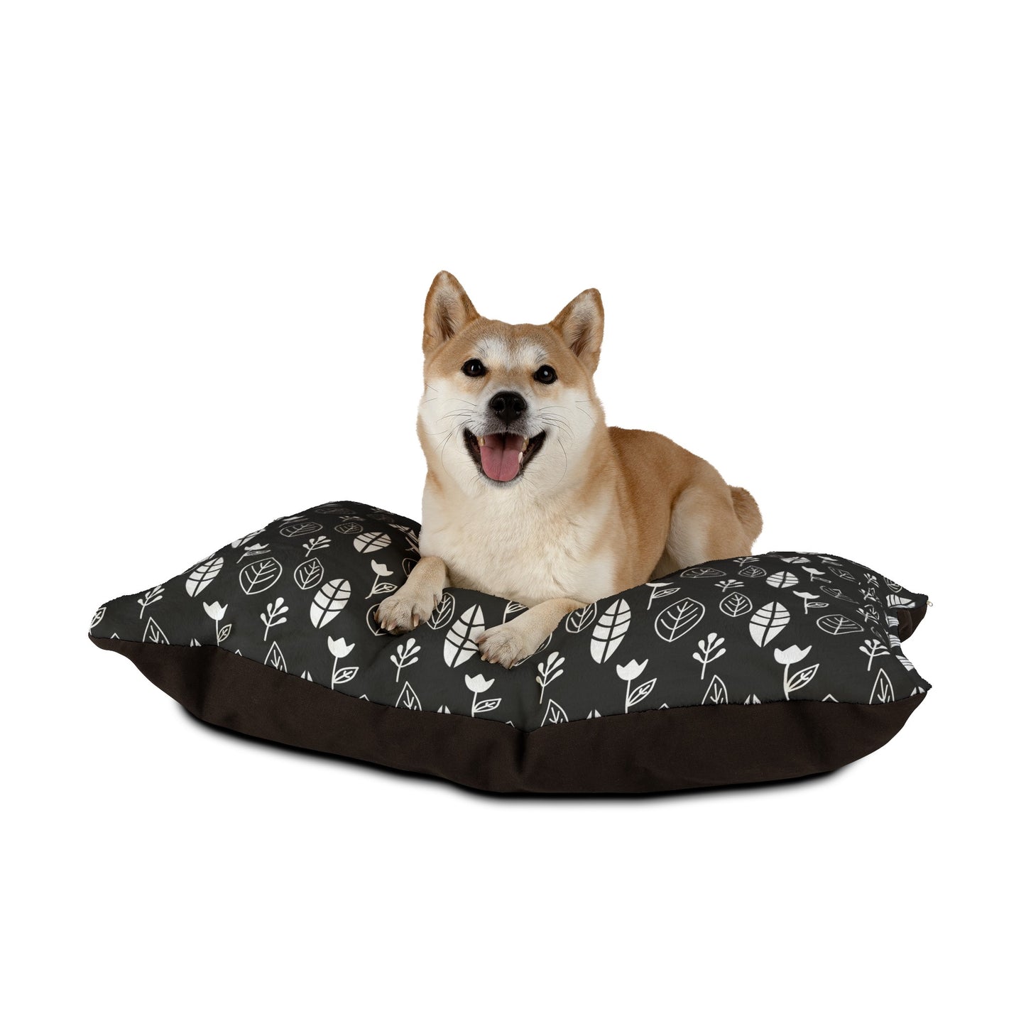 Black & White Leaves and Flowers Dog Bed