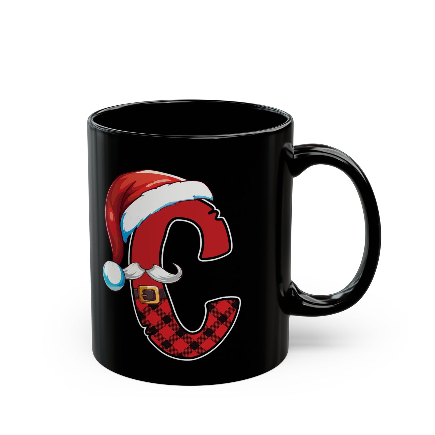 C Santa Initial 11oz Black Mug