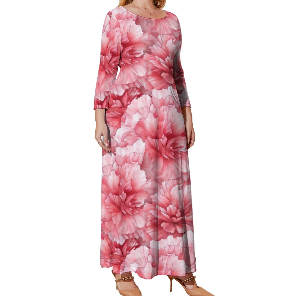 Carnation Dress, Plus Size Birth Month Dress, January Birth Month Dress, Plus Size Loose Dress, Crew Neck Long Sleeve Dress