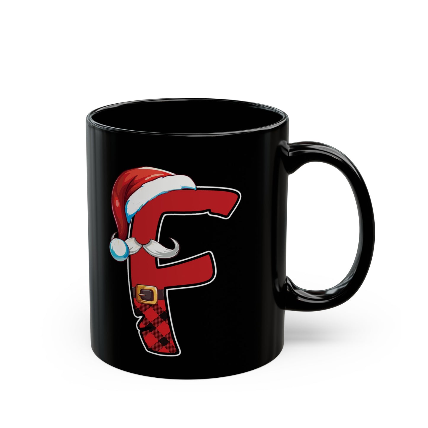F Santa Initial 11oz Black Mug