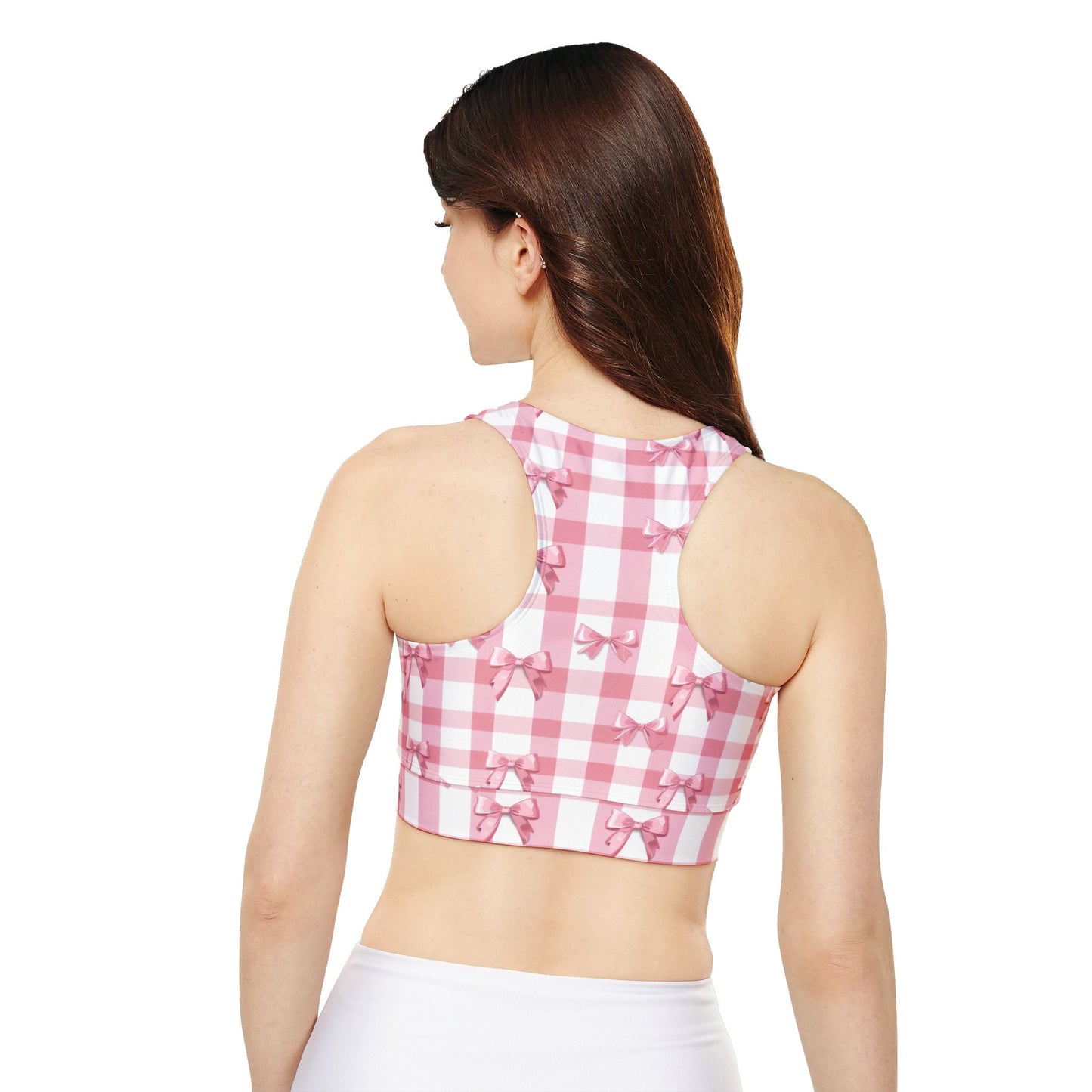 Coquette Pink Bows Sports Bra, Coquette Lined Sports Bra, Fully Lined, Padded Sports Bra, Coquette Bows, Pink Coquette Bows Crop