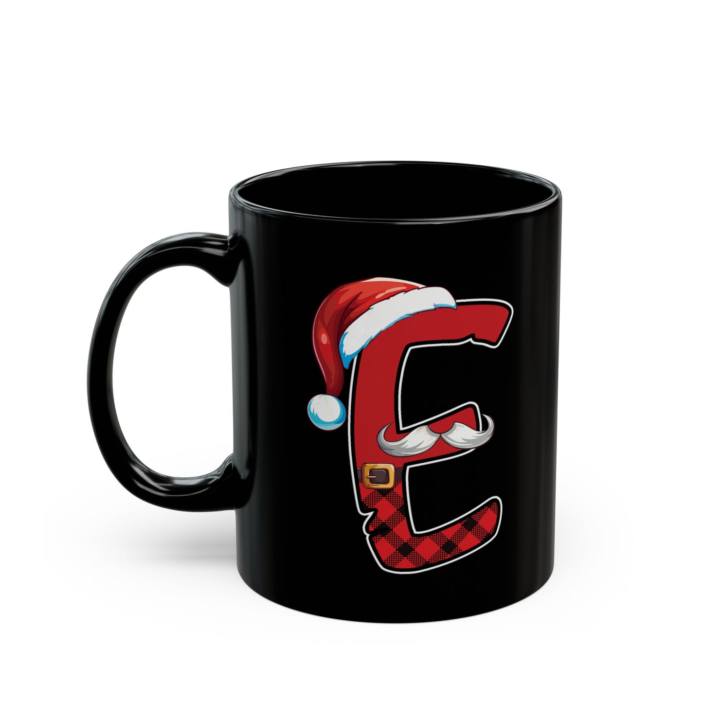 E Santa Initial 11oz Black Mug