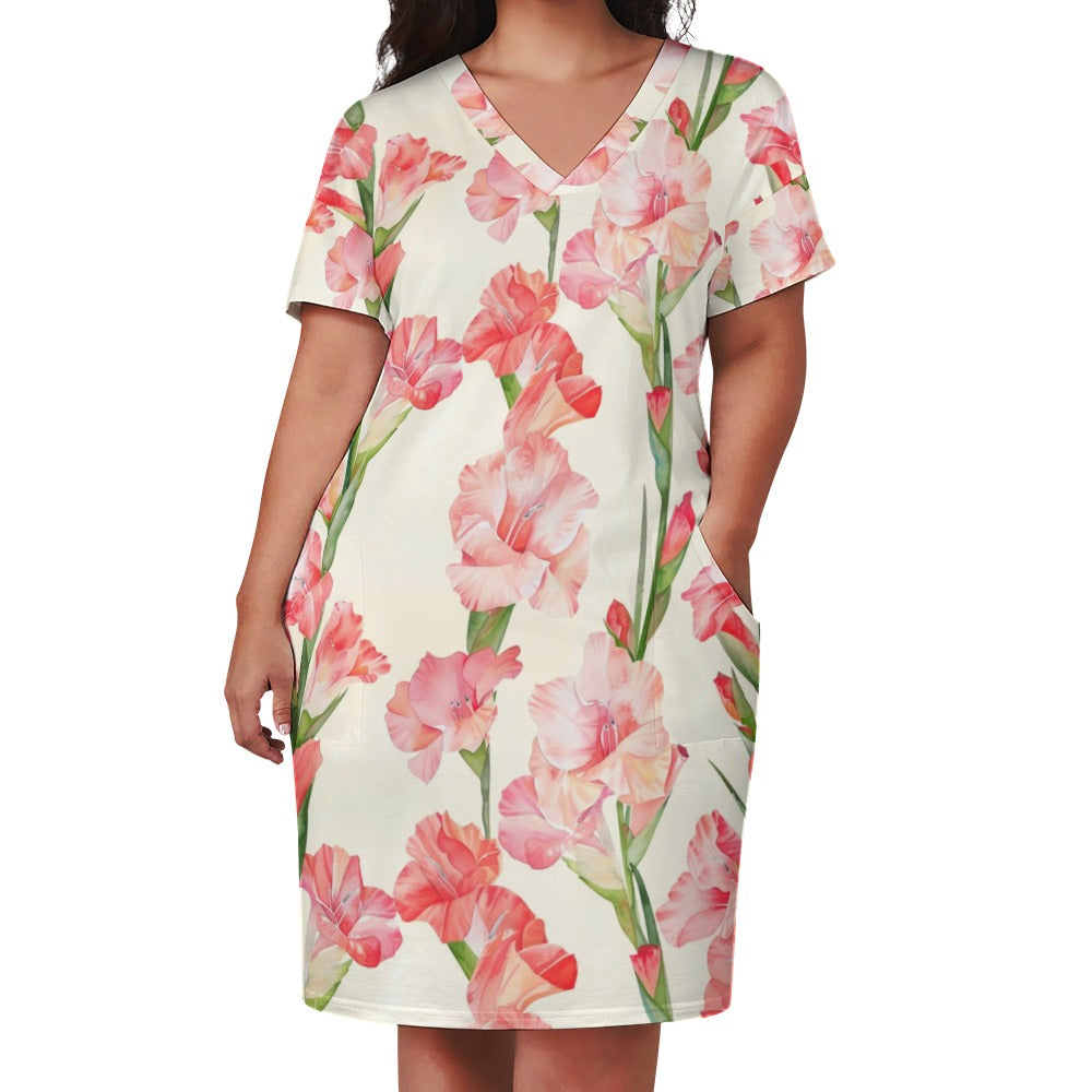 Gladiolus, August, Gladiolus Dress, August Birth Month, Small to Plus Size Dress, Birth Month Dress, Loose pocket dress