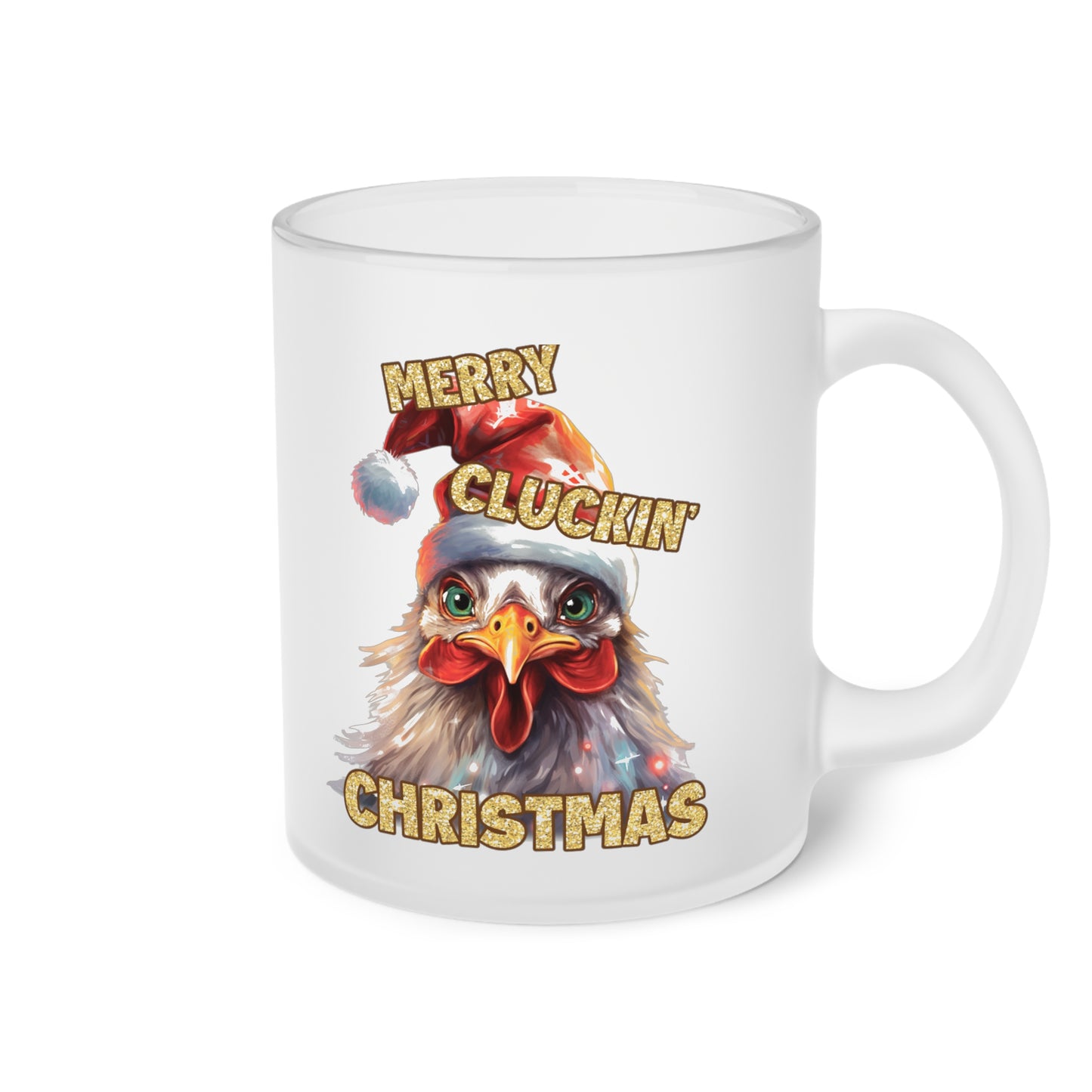 Chicken Frosted Glass Mug, Cute Christmas Mug, Chicken Themed Holiday Mug, Frosted Mug, Cute Coffee Mug, Holiday Coffee Mug, Frosted Holiday Coffee Mug