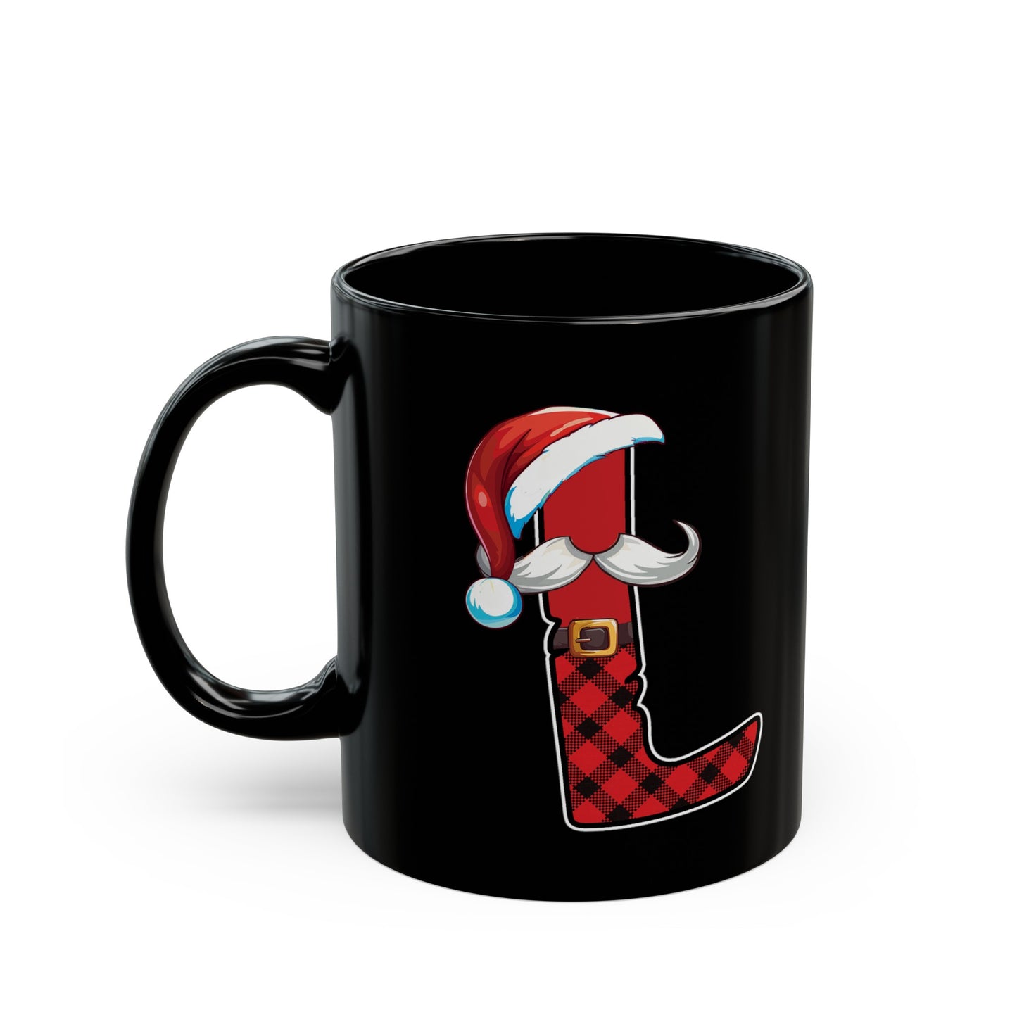 L Santa Initial 11oz Black Mug