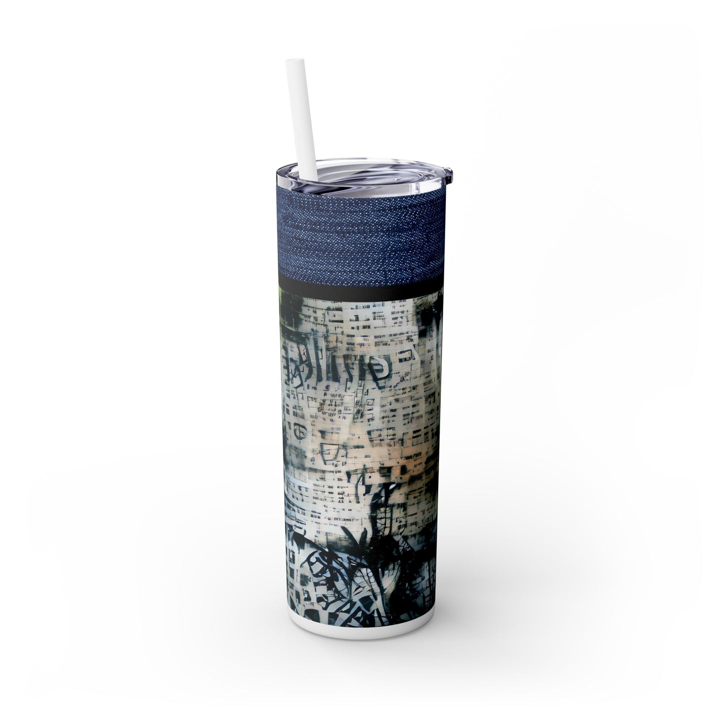 Denim Grunge Skinny Tumbler with Straw, 20oz