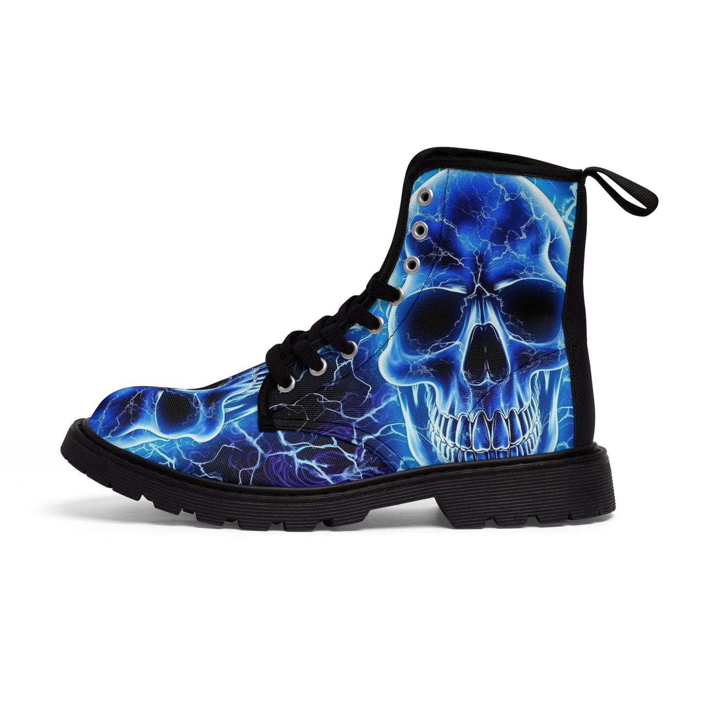 Skulls, Blue Neon Boots, Electric Blue Neon Skulls, Mens Canvas Boots