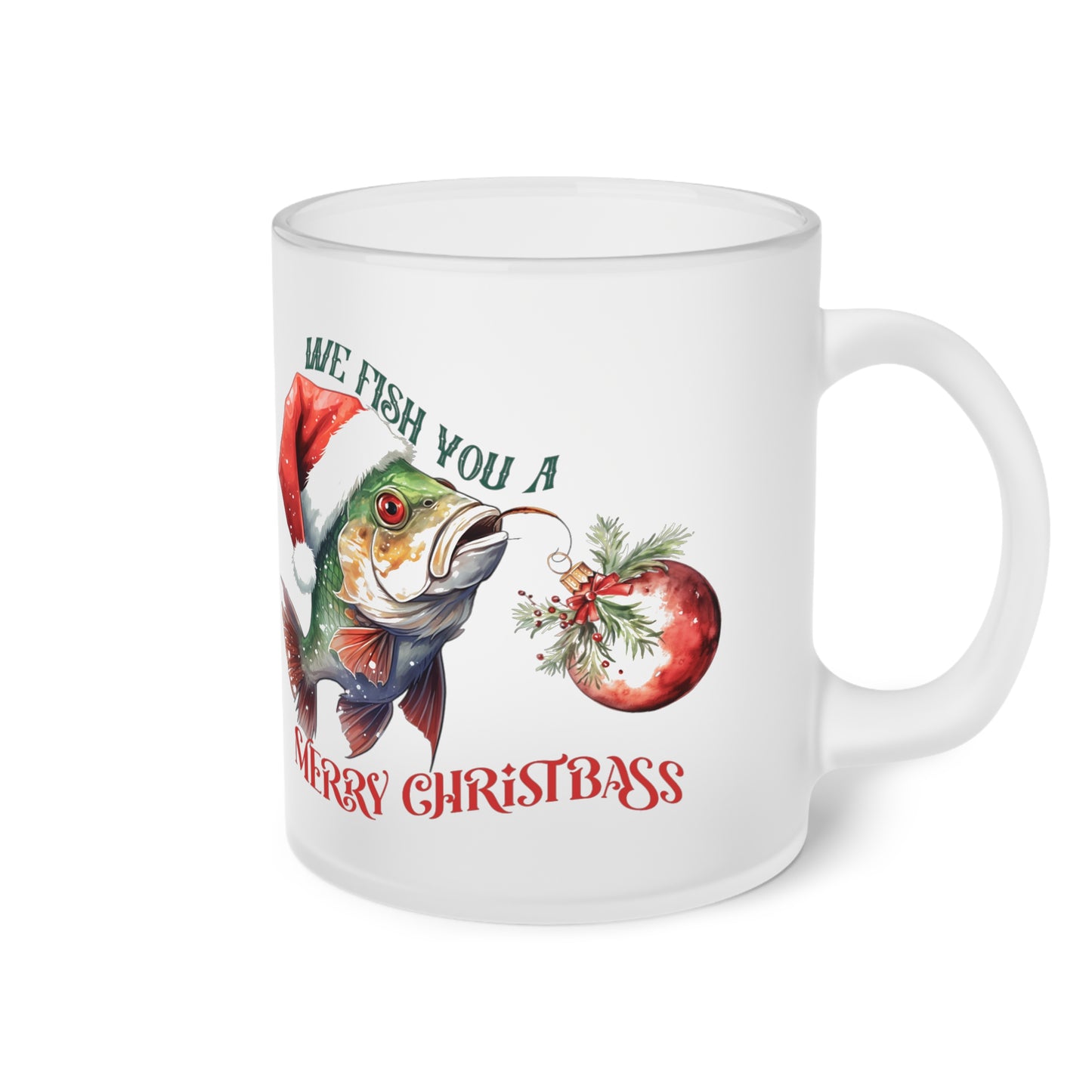 Fish Frosted Glass Mug, Cute Christmas Mug, Fish Themed Holiday Mug, Frosted Mug, Cute Coffee Mug, Holiday Coffee Mug, Frosted Holiday Coffee Mug