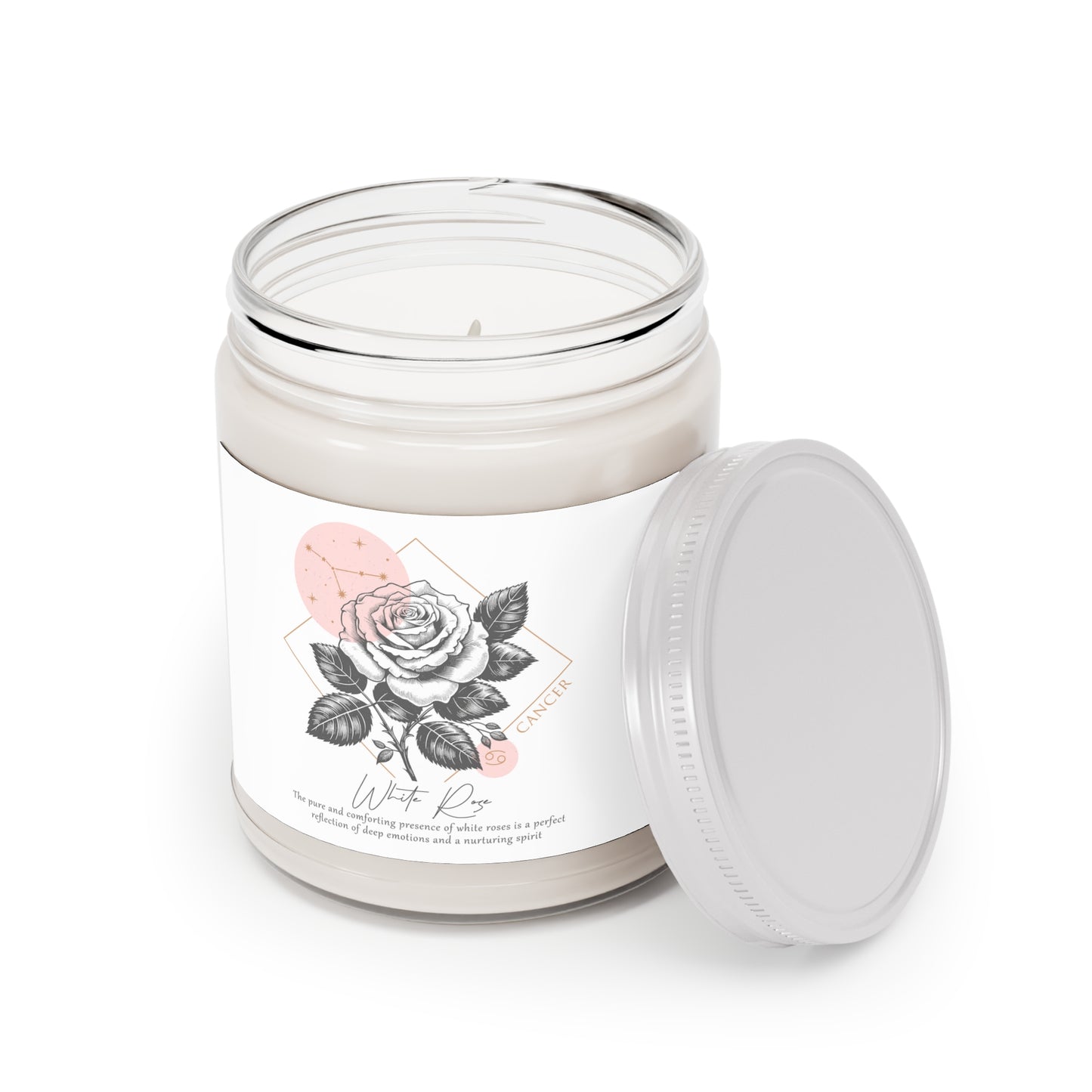 Cancer Candle, Zodiac Candle, Birth Flower White Rose Candle, Scented Candles, 9oz