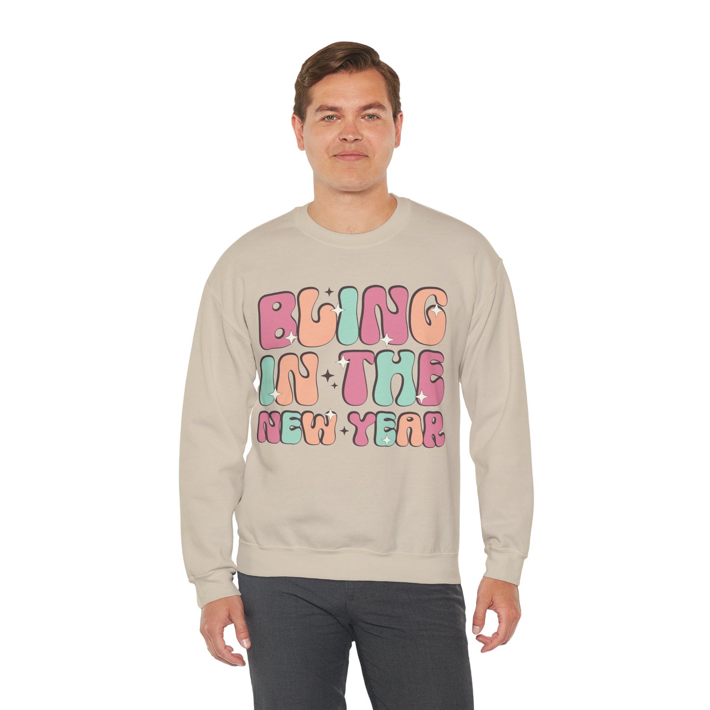 Happy New Year Sweatshirt, Retro New Year Shirt, 2025 Sweatshirt, New Year's Eve Shirt, Holiday Apparel, Trendy New Year 2025 Crewneck, Bling in the New Year