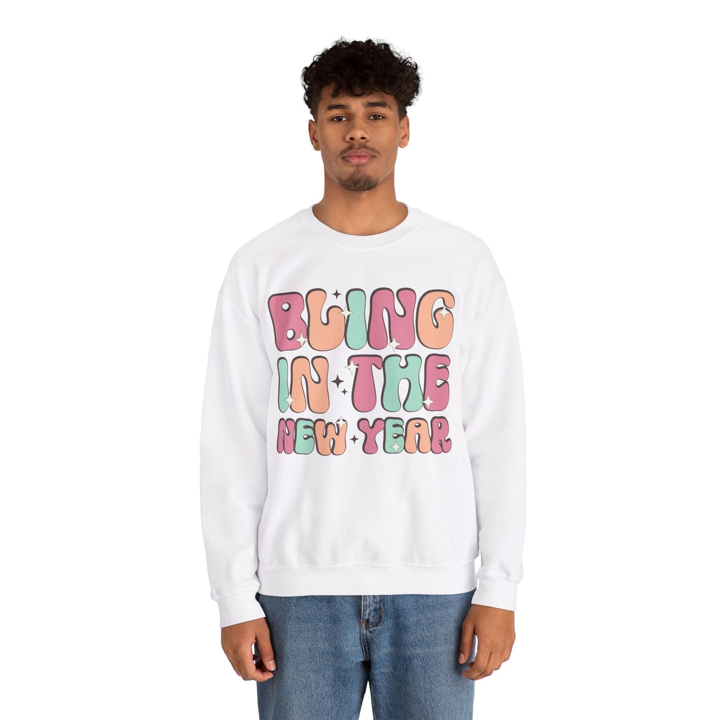 Happy New Year Sweatshirt, Retro New Year Shirt, 2025 Sweatshirt, New Year's Eve Shirt, Holiday Apparel, Trendy New Year 2025 Crewneck, Bling in the New Year