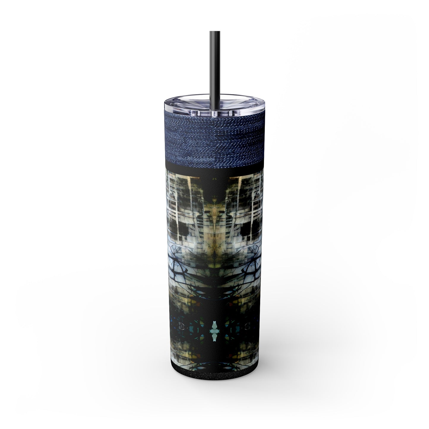 Denim Grunge Skinny Tumbler with Straw, 20oz