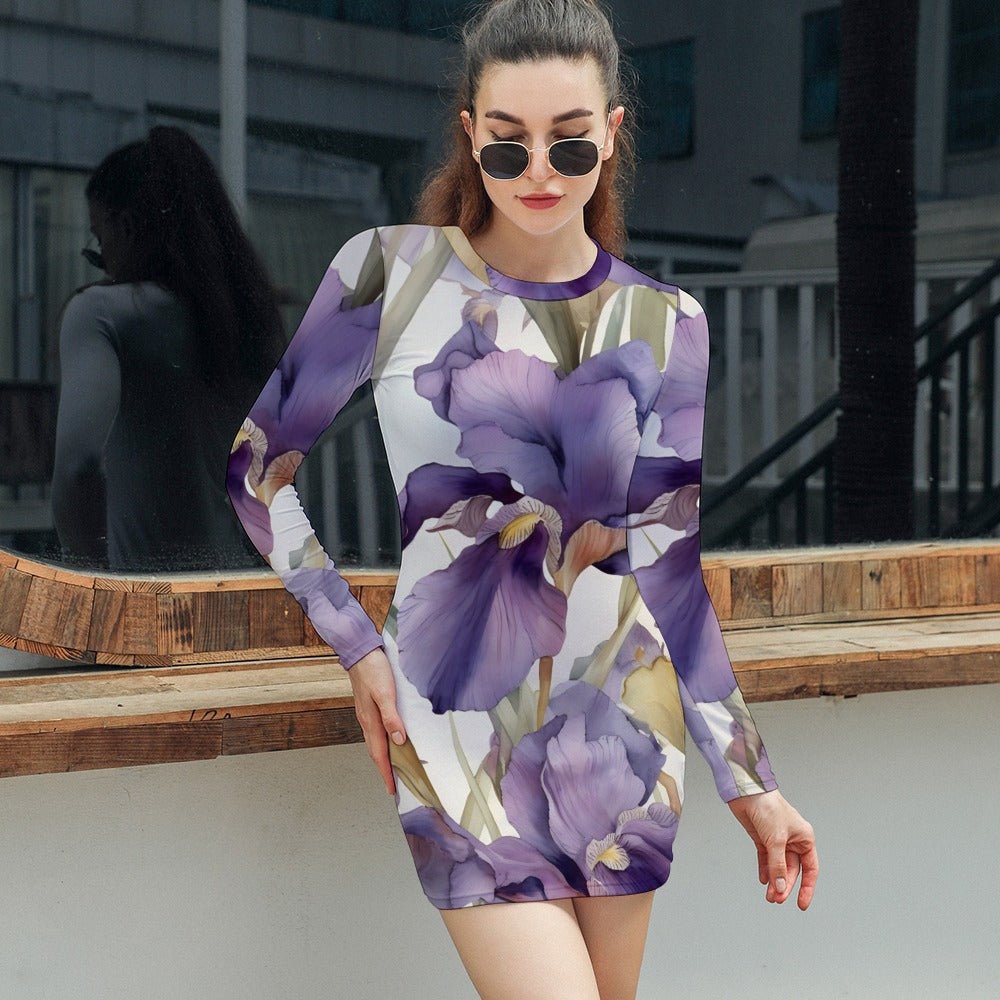 Iris Birth Month Dress, Birth Month Dress, February Birth Month Dress, Long Sleeve February Birth Month Dress, Women's Elegant Long Sleeve Skinny Dress