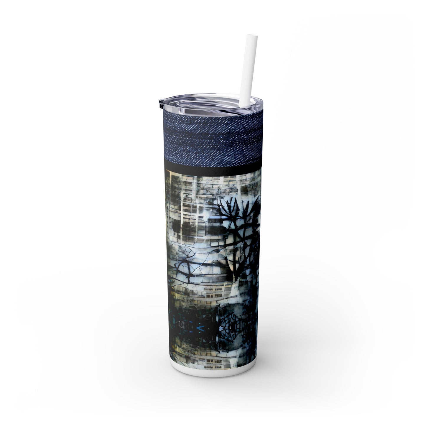 Denim Grunge Skinny Tumbler with Straw, 20oz