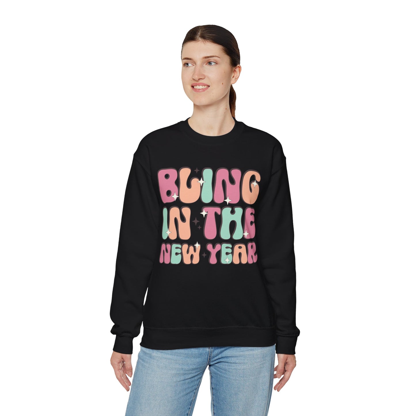 Happy New Year Sweatshirt, Retro New Year Shirt, 2025 Sweatshirt, New Year's Eve Shirt, Holiday Apparel, Trendy New Year 2025 Crewneck, Bling in the New Year