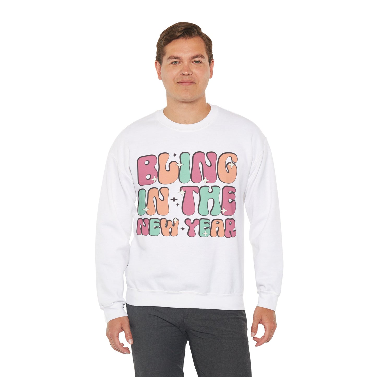 Happy New Year Sweatshirt, Retro New Year Shirt, 2025 Sweatshirt, New Year's Eve Shirt, Holiday Apparel, Trendy New Year 2025 Crewneck, Bling in the New Year