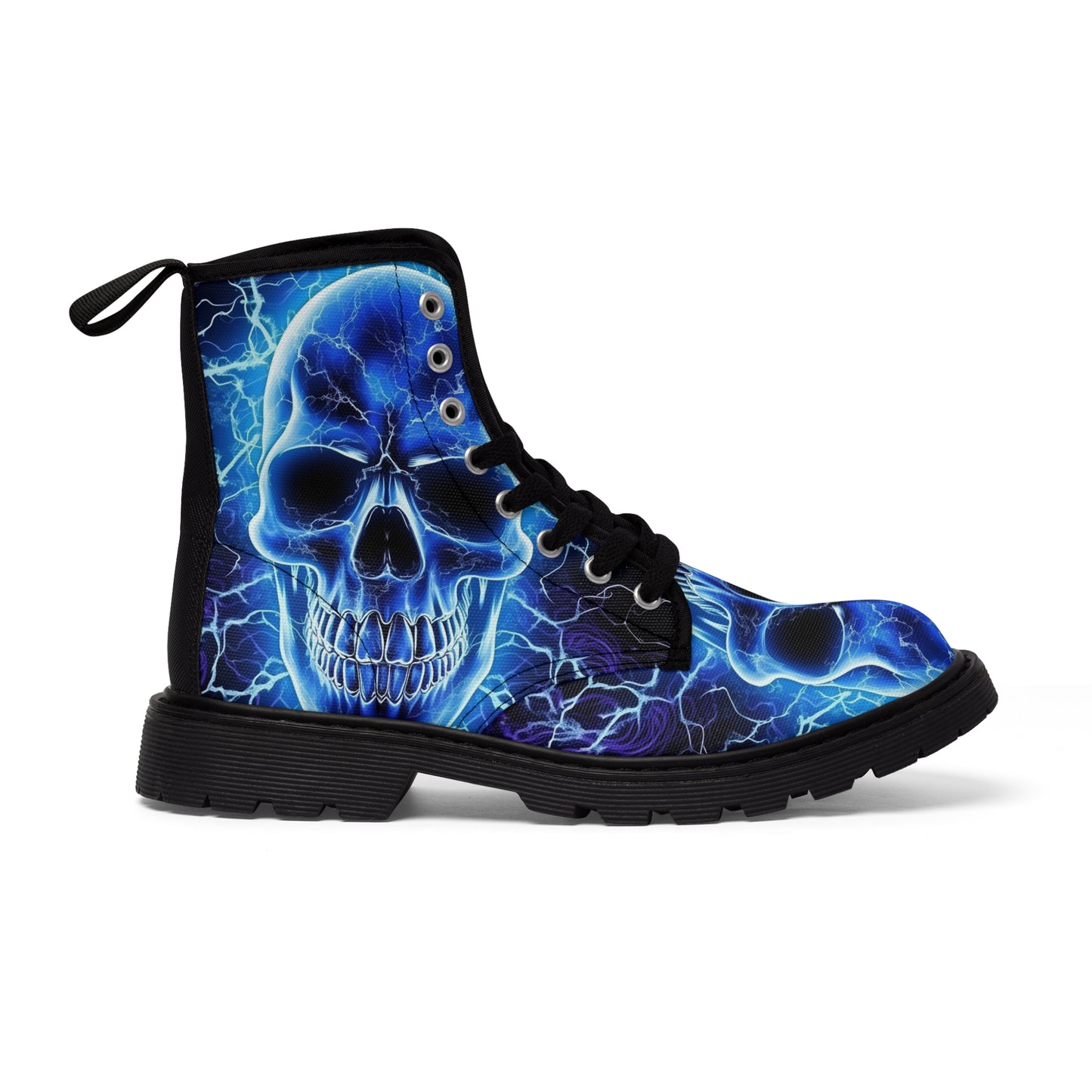 Skulls, Blue Neon Boots, Electric Blue Neon Skulls, Mens Canvas Boots