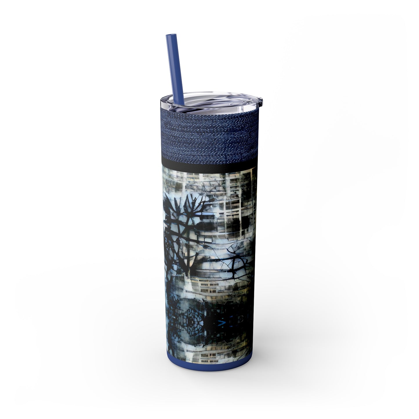 Denim Grunge Skinny Tumbler with Straw, 20oz